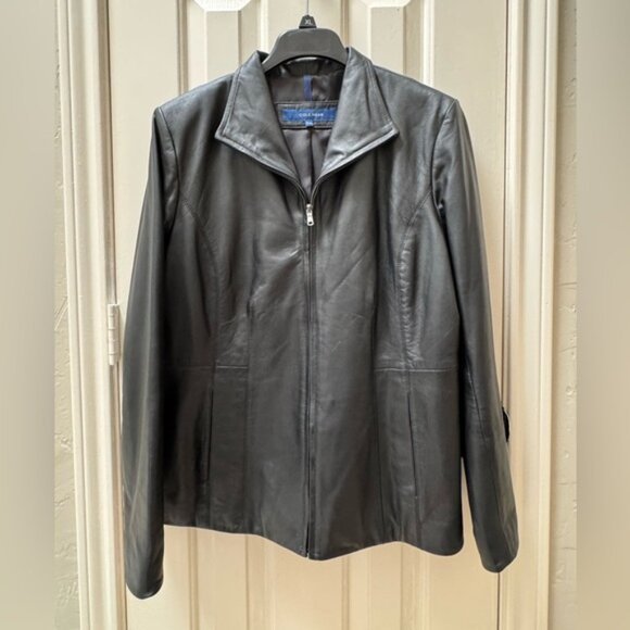 NWOT Cole Haan XL Single Breasted Wing Collar Lambskin Leather Jacket, Black - Picture 2 of 8